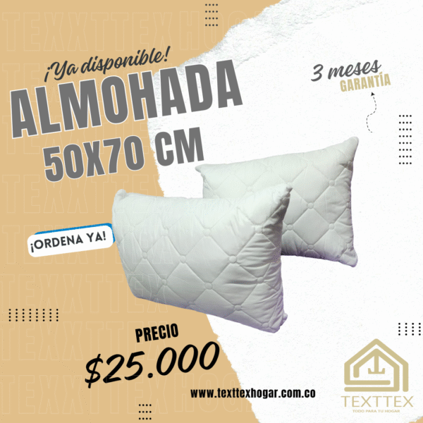 Almohada 50x70 cm con Forro Acolchado Ultrasonido – 4 Colores Elegantes
