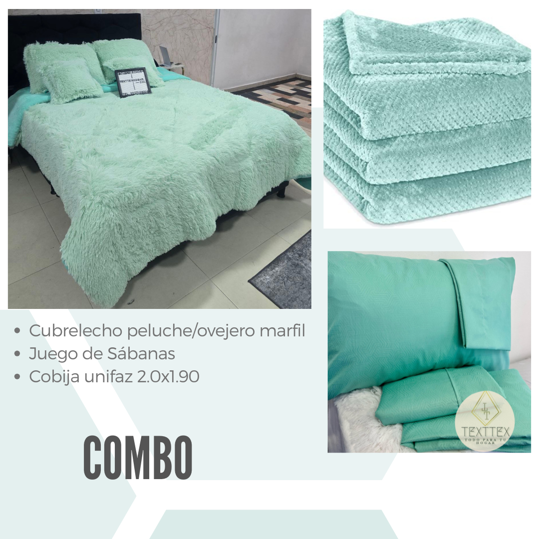 Combo edredón peluche, juego de sábanas y manta - Image 9