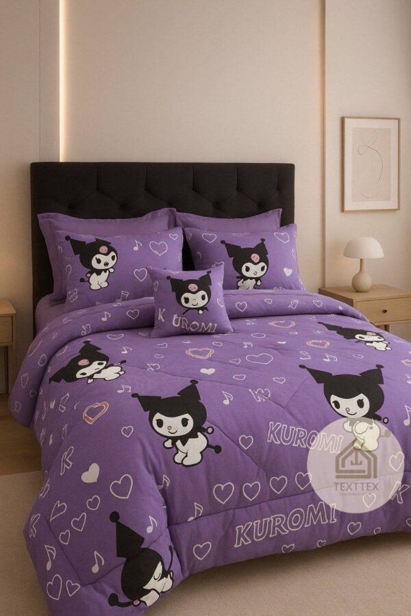 Combo edredón con sábanas diseño kuromi